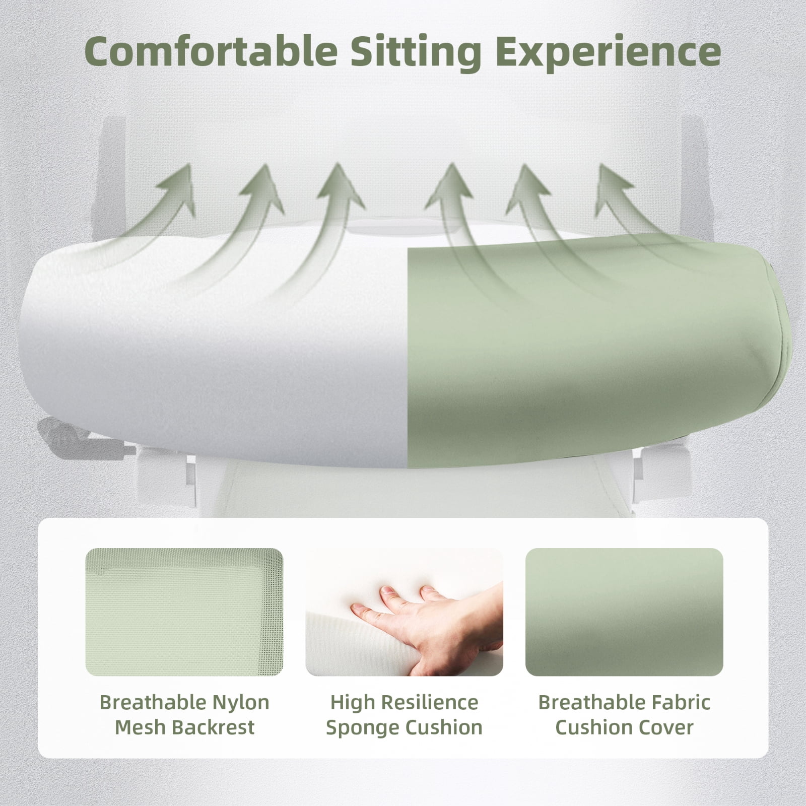 Hforesty Green Foldable Office Chair with Footrest – Ergonomic Mesh Computer Chair, Lumbar Support, Swivel Tilt, 300lbs