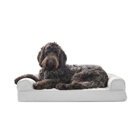 UPC: 0842229105452 | FurHaven Pet Products Quilted Memory Top Sofa-Style Pet Bed for Dogs & Cats – Silver Gray Medium