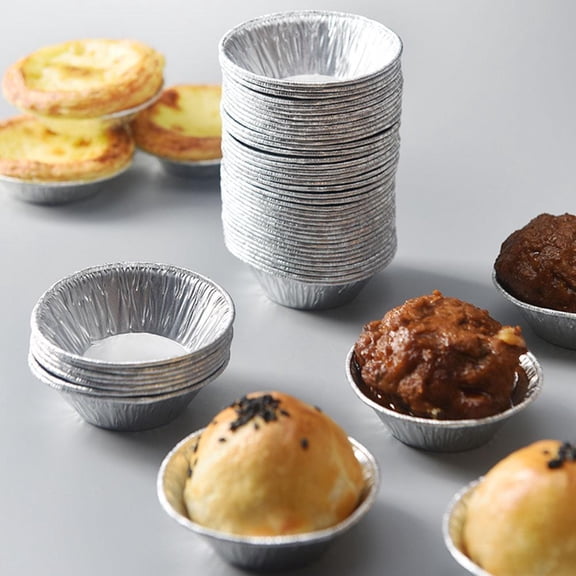 100Pcs Disposable Aluminum Foil Tart Pans, Mini Egg Tart Molds for Baking, 7x4x2cm Round Pie Tins for Pastry Dessert Cups