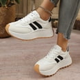 thumbnail image 4 of Rokment Women's Vintage Platform Chunky Low Top Fashion Sneakers Fall Winter Retro Casual Color Block Patchwork Height Increasing Skateboard Tennis Walking Shoes Comfortable White Size 7.5, 4 of 7