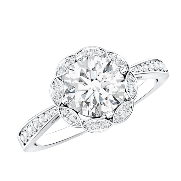 Rosec Jewels - Lab Created Diamond Engagement Ring - Designer Floral Halo Ring - EF-VS Quality, 925 Sterling Silver, US 4.00