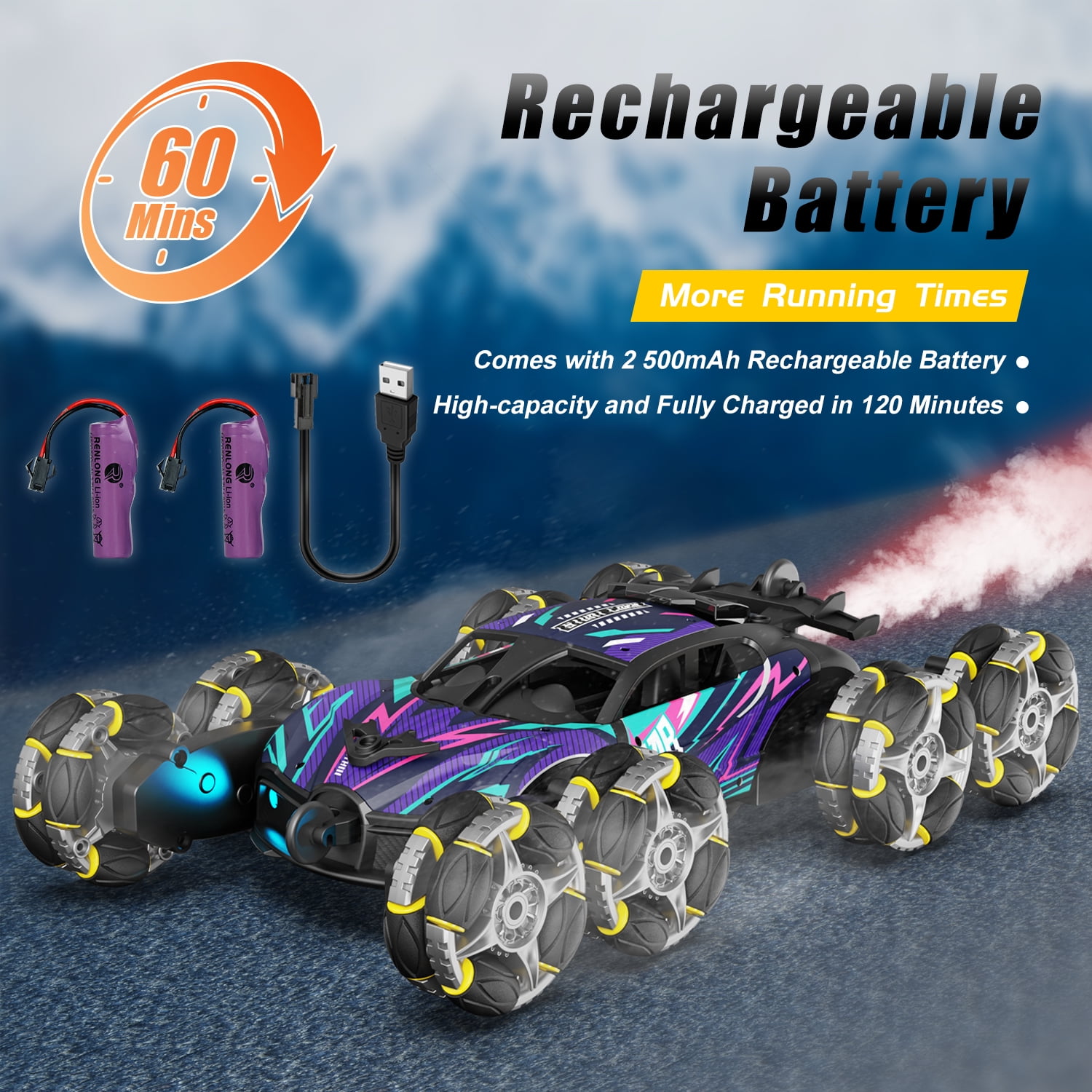 Remote Control Cars, 8WD RC Cars Toys for 7 8 9 10 11 12 Year Old Boys Toy, 2.4Ghz Fast Stunt, Transform Drift Stunt Cars for Age 8-12 Outdoor Toys, w/Light & Smoke, Perfect Birthday Gift