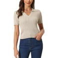 thumbnail image 1 of INSPIRAR CHIC Camiseta de manga corta de primavera para mujer, cuello en V, cómoda, de punto, color beige, talla M, 1 of 6
