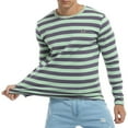 thumbnail image 1 of MLANM Men's Casual Cotton Striped Crewneck Long-Sleeve T-Shirt Basic Pullover Tee Shirt, XL Mint Green Lilac Gray, 1 of 6