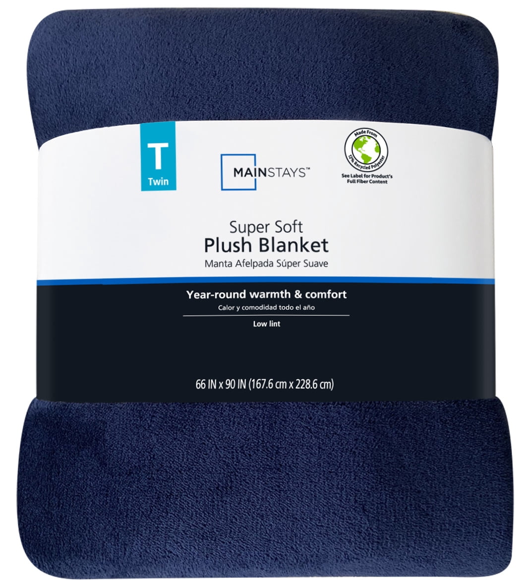 Mainstays Super Soft Plush Blanket, Dark Blue, Twin, Adult/Teen