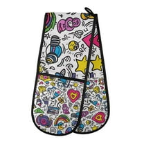 Yayeee Double Oven Mitt Kitchen Heat Resistant Baking 35" x7" Quilted Glove, White Doodle Pattern