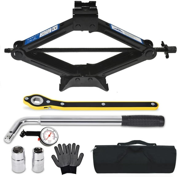 Scissor Jack - 2 Ton (4409 lbs) Car Emergency Kit with Lug Wrench, Tire Changing Kit for Sedan, Coupe, SUV, MPV