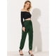 thumbnail image 3 of Pantalones cargo de satén sedoso Allegra K tiro alto elástico con cordón mujer Verde oscuro S, 3 of 6