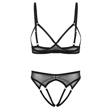YiZYiF Womens Lingerie Set Sheer Mesh Bra with Hollow Out G-string
