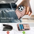 thumbnail image 3 of For iPhone 15 Pro Wallet Case with Card Holder, 360°Rotation Ring Holder Kickstand, 4 Card Slots PU Leather Case, RFID Blocking Magnetic Clasp Protective Cover,Rosegold, 3 of 16