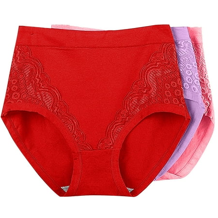 ATOYSOY Women s Plus Size Hip Lifting Cotton Panties  3 Pack Clearance Stretchy Multipack Solid Lace Panty Comfy Shapewear Control Briefs for Ladies Underpants Red XL
