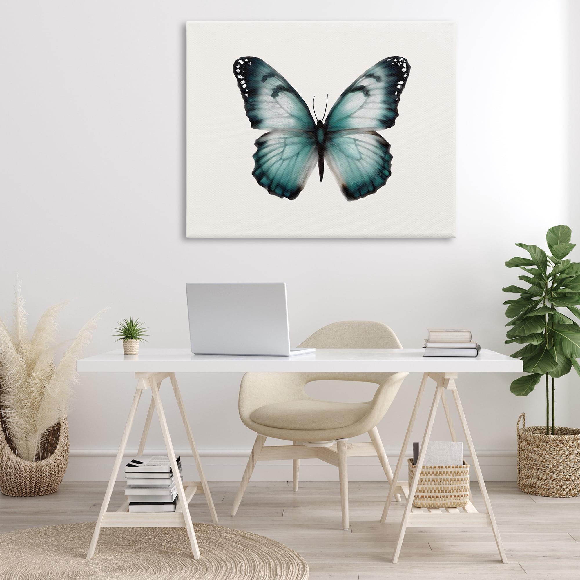 Stupell Industries Teal Symmetrical Butterfly Animals Painting Wrapped Canvas Art Print Wall Art, 48 x 36