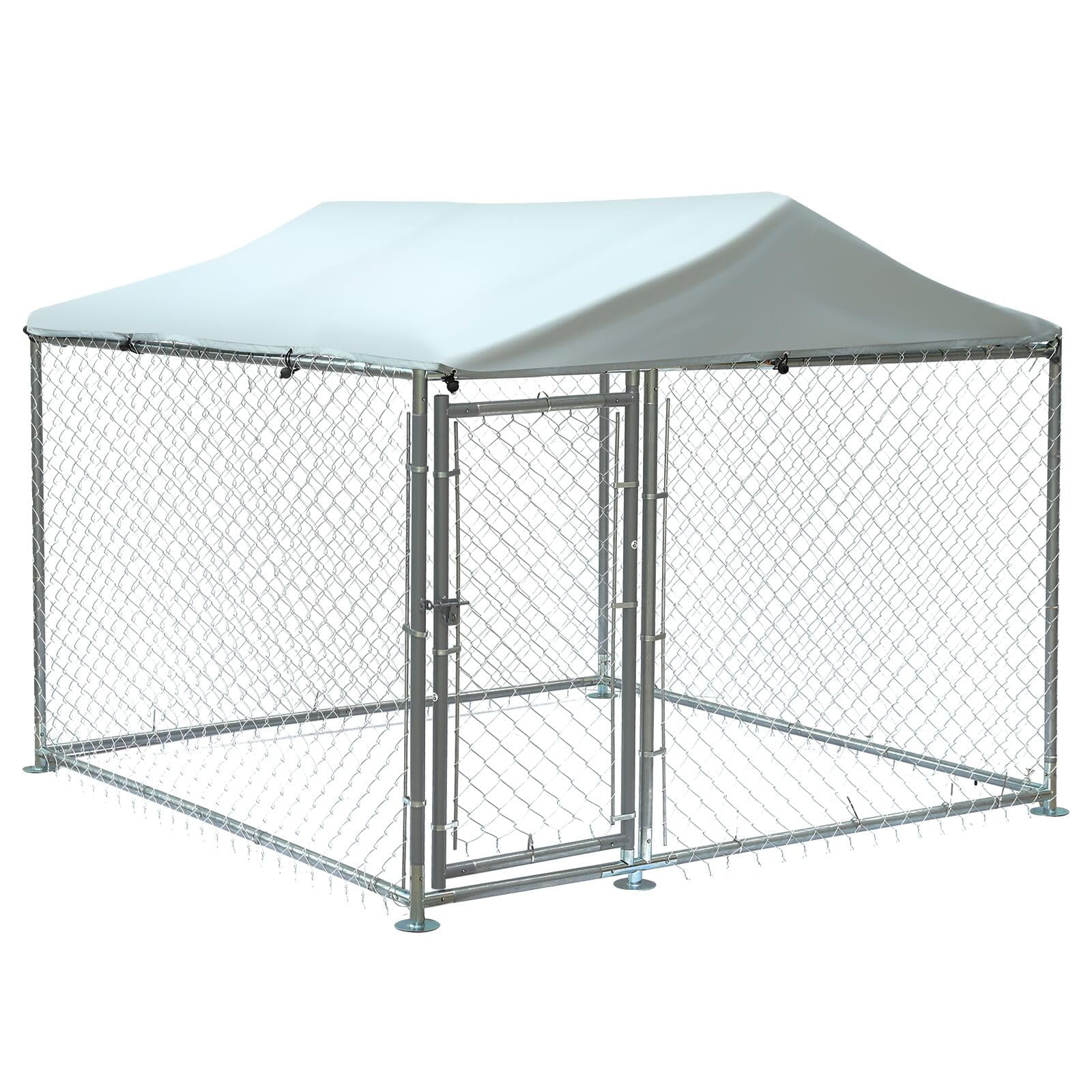 Outdoor Large Dog Kennel, Heavy Duty Dog Cage Pet House Galvanized Steel Fence Dog Playpen Puppy Exercise Pen Dog Run Cage w/UV & Waterproof Cover and Secure Lock (6.5'Lx6.5'Wx5.2'H)
