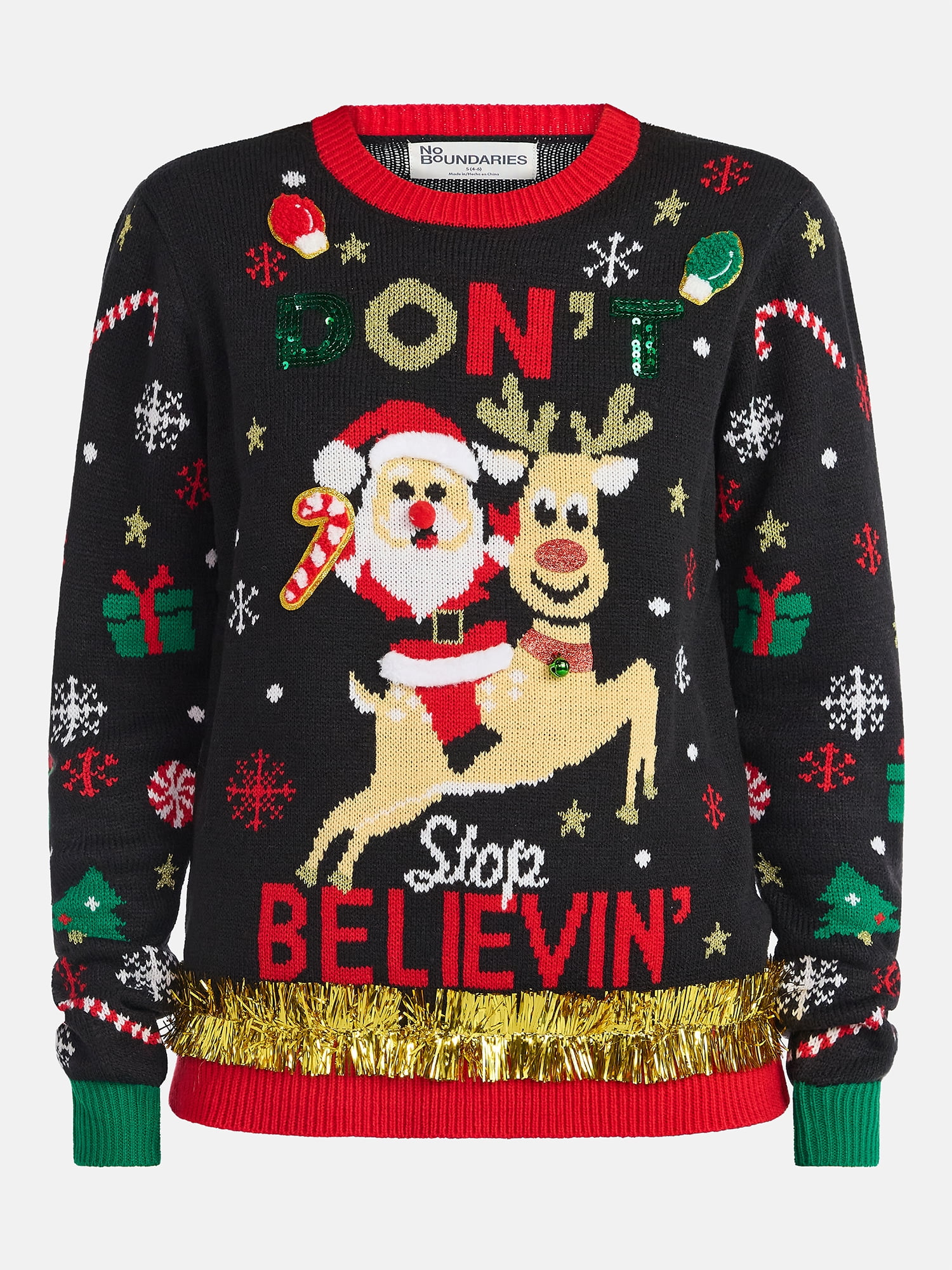 No Boundaries Christmas Sweater, Lightweight, Women's - Walmart.com