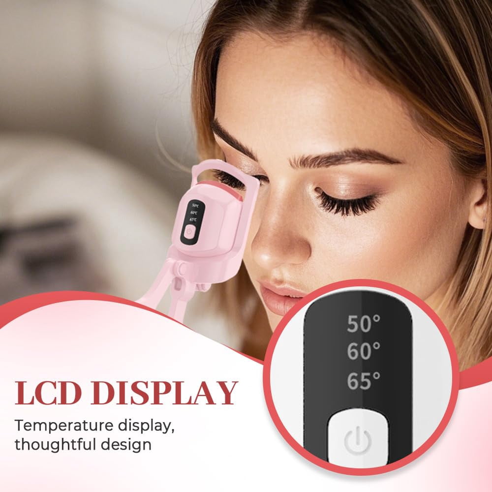 Quick Natural Curls Heated Eyelash Curler - USB Rechargeable, 3 Heat Modes with LCD for Long-Lasting Volume