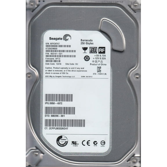 ST250DM000, 6VY, SU, PN 1BD141-021, FW HP73, Seagate 250GB SATA 3.5 Hard Drive