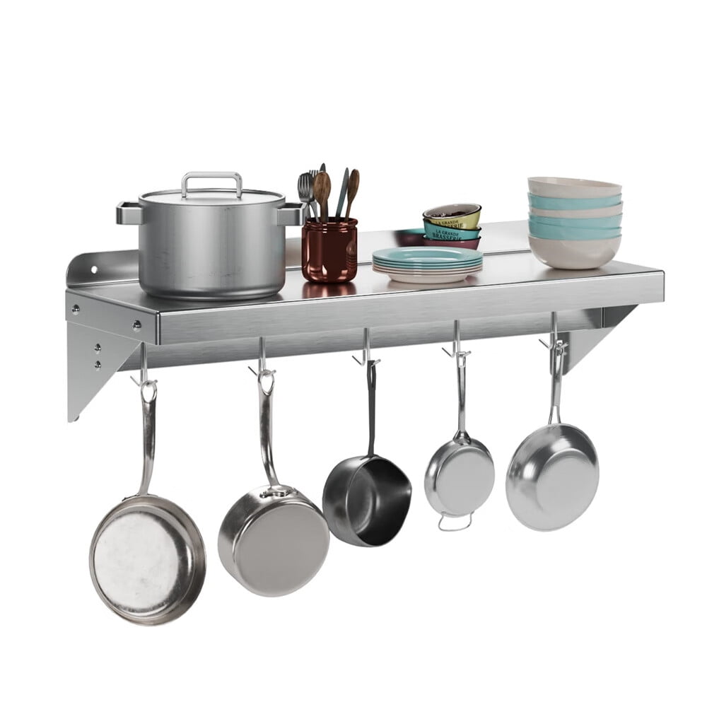 Kitchen Wall Mount Storage Rack Stainless Steel Metal Shelf with 5