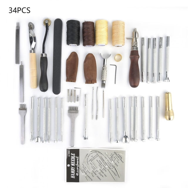 Outil en Cuir, 34 Pcs/ensemble Outil de Bricolage en Cuir Outils à Main en Cuir Design de Pointe