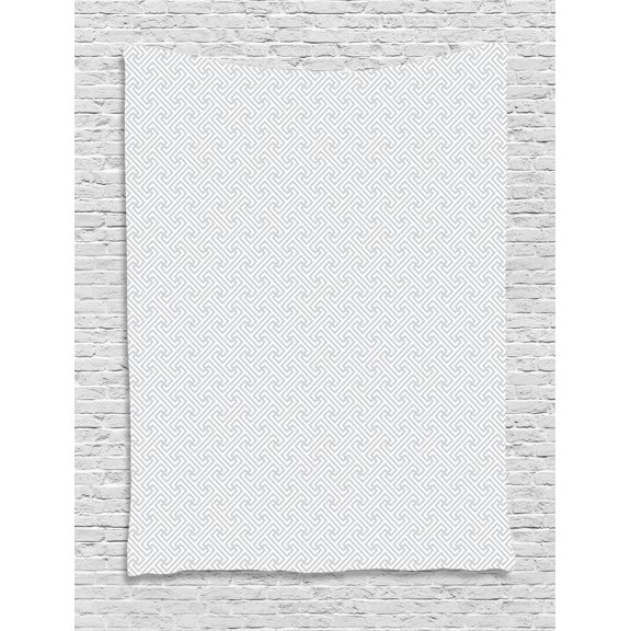 Grey and White Tapestry, Labyrinth Maze Style Pattern Grid Retro Pattern with Angled Lines, Wall Hanging for Bedroom Living Room Dorm Decor, 60W X 80L Inches, Pale Grey and White, by Ambesonne