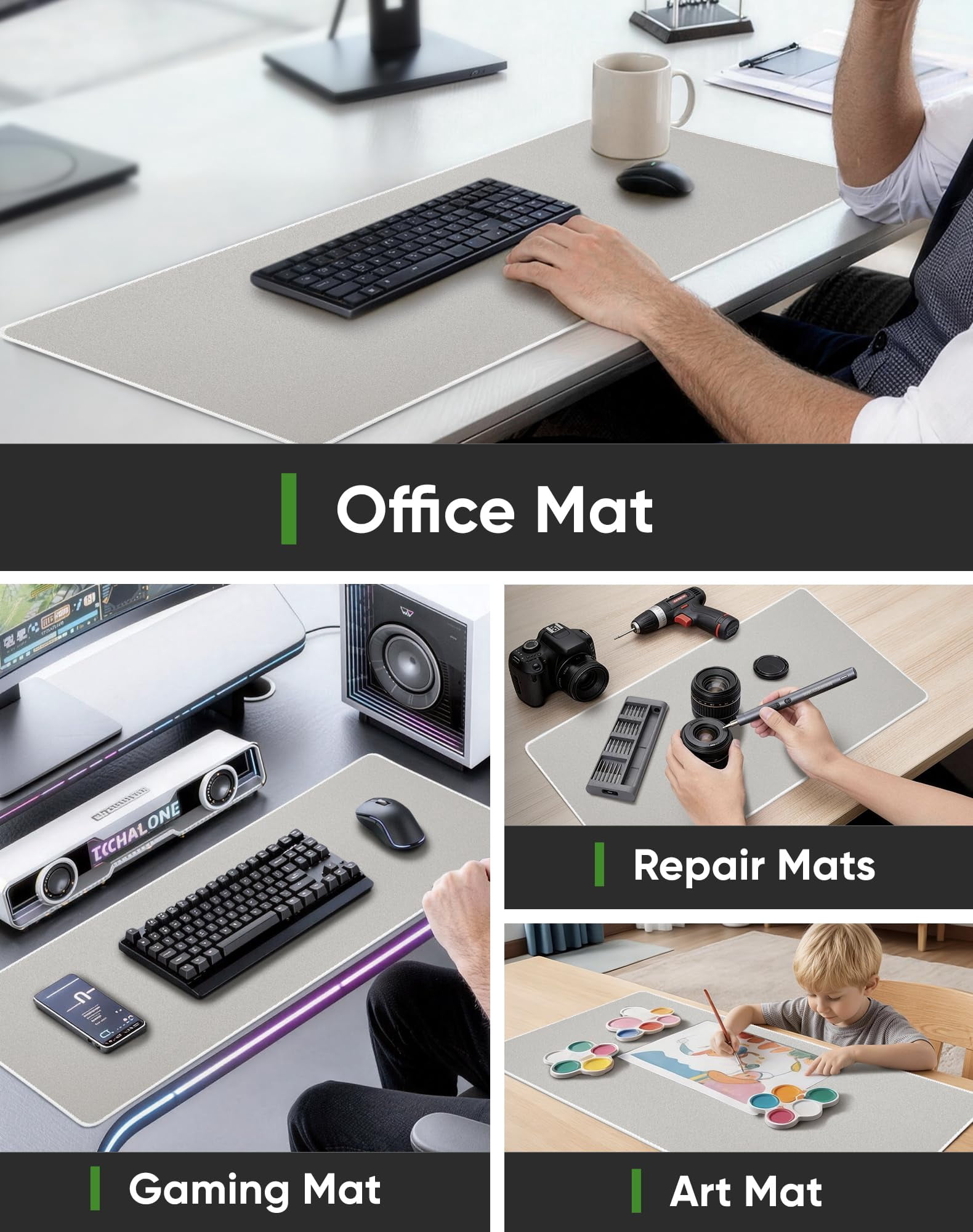 Beige Waterproof Desk Mat  Large With Extended Mouse Office Protector Anti-slip Base Stitched Edge Grain Jacquard Surface For Gamer Home Xl 11.81"x27.56"x0.12'