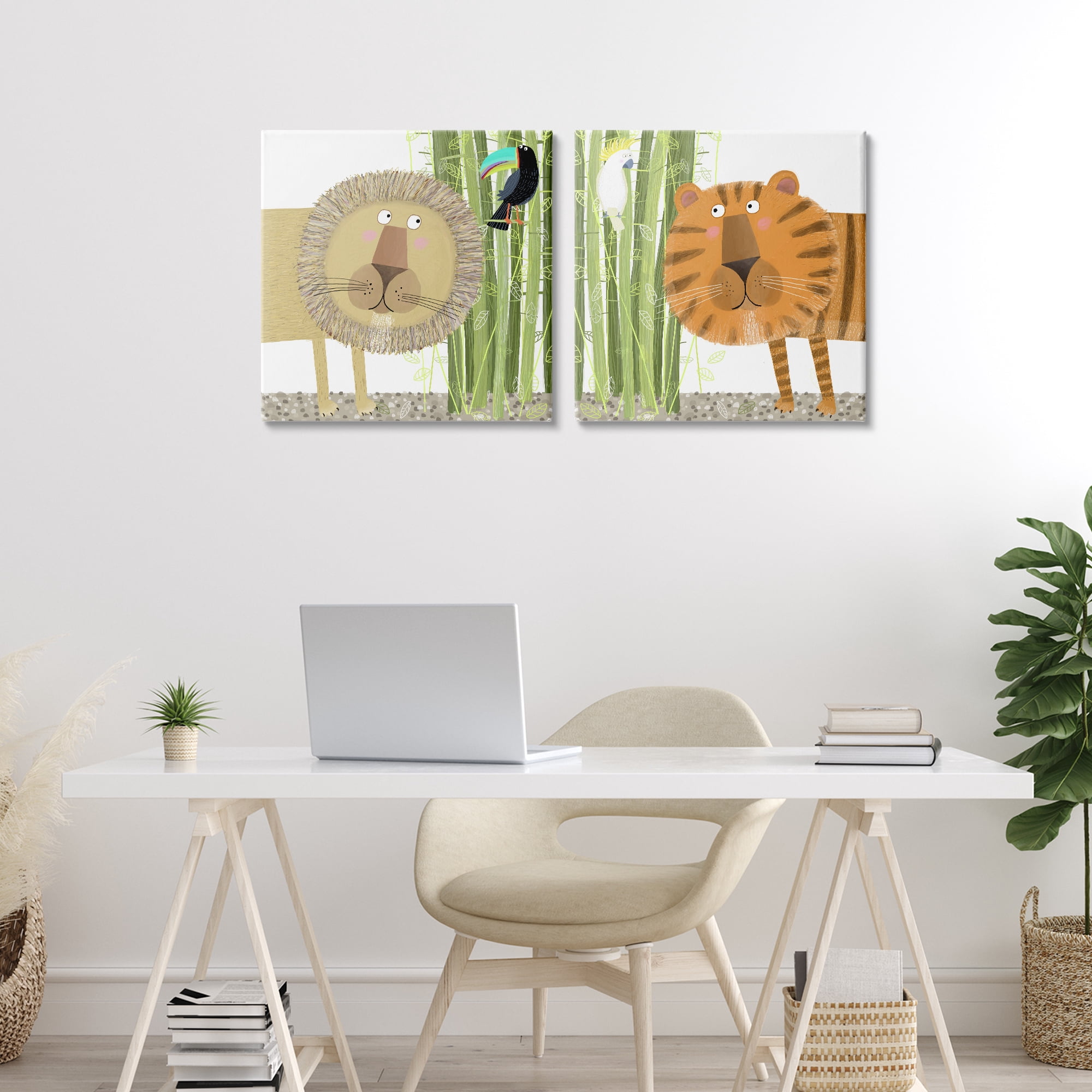 Stupell Industries Bamboo Trees & Animals 2 Piece Canvas Wall Art Set, design by Carla Daly