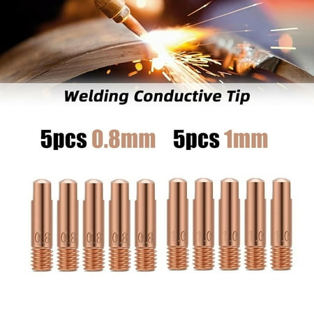 

10xMB-15AK M6*25mm MIG MAG Welding Torch Contact Tips Aperture Gas Nozzle Copper 5x0.8mm 5x1mm
