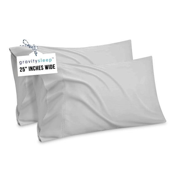 Oversize Pillow Case by Gravity Sleep. Extra Large Extra Tall Extra Wide 100% Cotton Pillowcase. 25Wx43L 300 Thread Count (2- Pack King Grey)