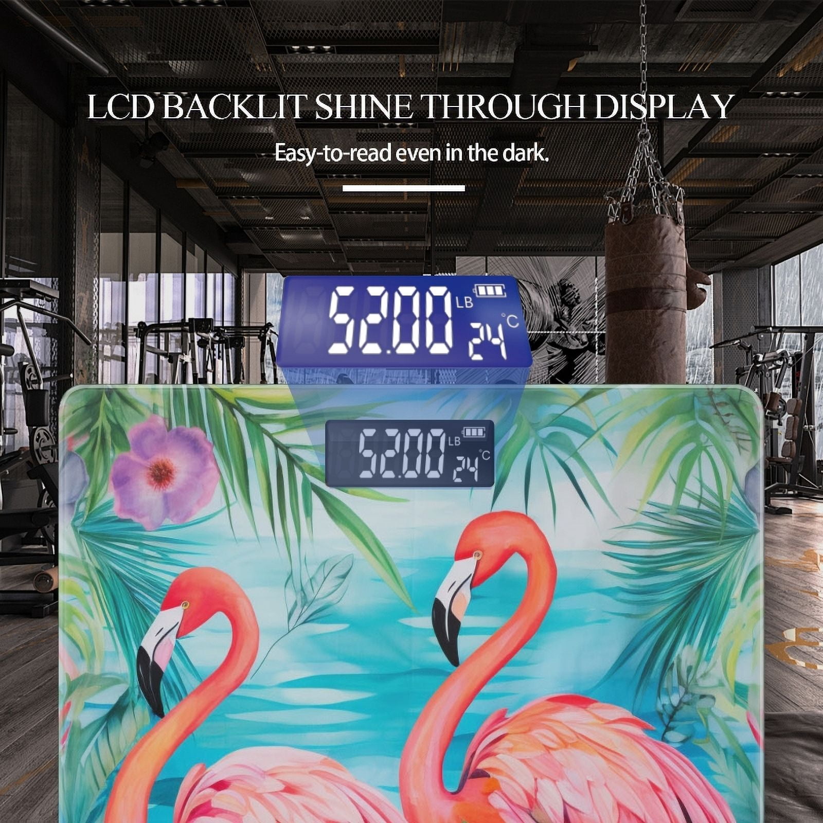 Bathroom Scale, Highly Accurate Digital Body Scale,Precisely Measures Weight up to 400 lbs-Two Pink Flamingos With Flower
