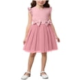 thumbnail image 2 of Auroural Dresses for Toddler Girls 3T Girls' Solid Color Round Neck Bow Mesh Dress Summer Outdoor Casual Dress, 2 of 6