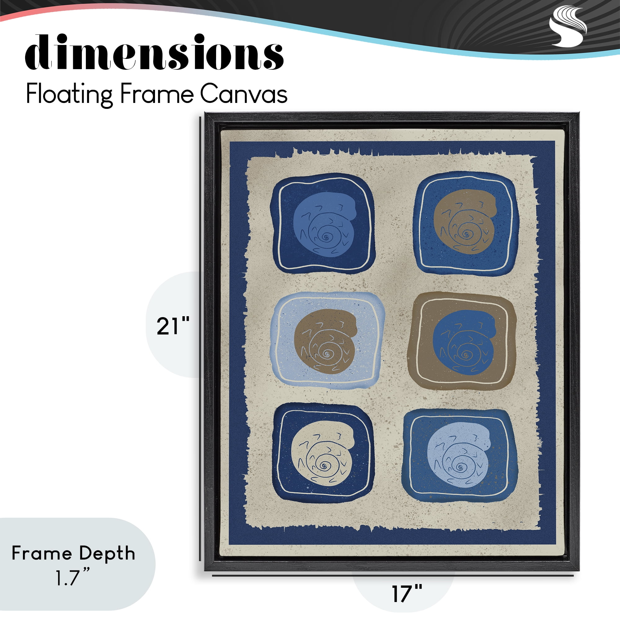 Stupell Industries Blue Blocked Nautilus Black Framed Floater Canvas Wall Art, design by Julia Frost