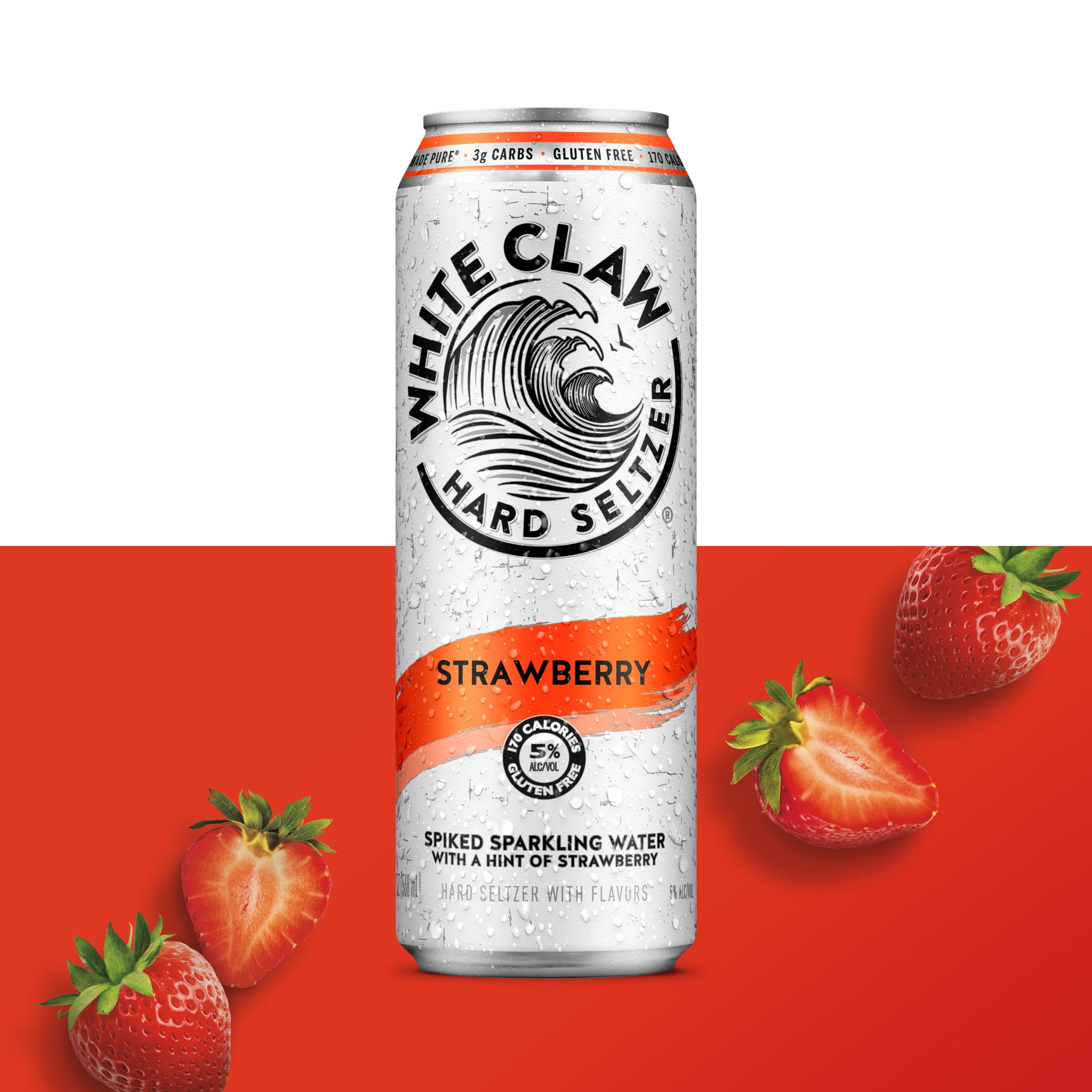 (4 pack) White Claw Hard Seltzer Strawberry, 19.2 fl oz Can, 5% ABV