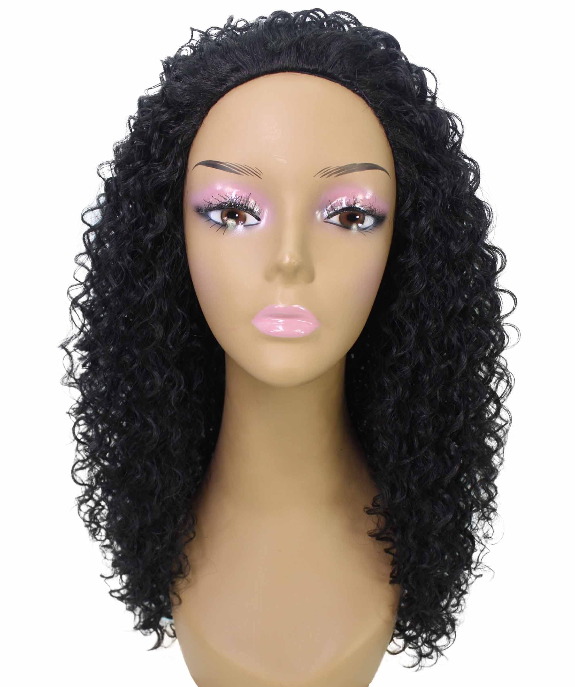 LUXLUXE Isadora Curly Body Waves 22.5 in Long Half Wig Half Cap Wig, Mix Human Hair and Synthetic Fibers, Black