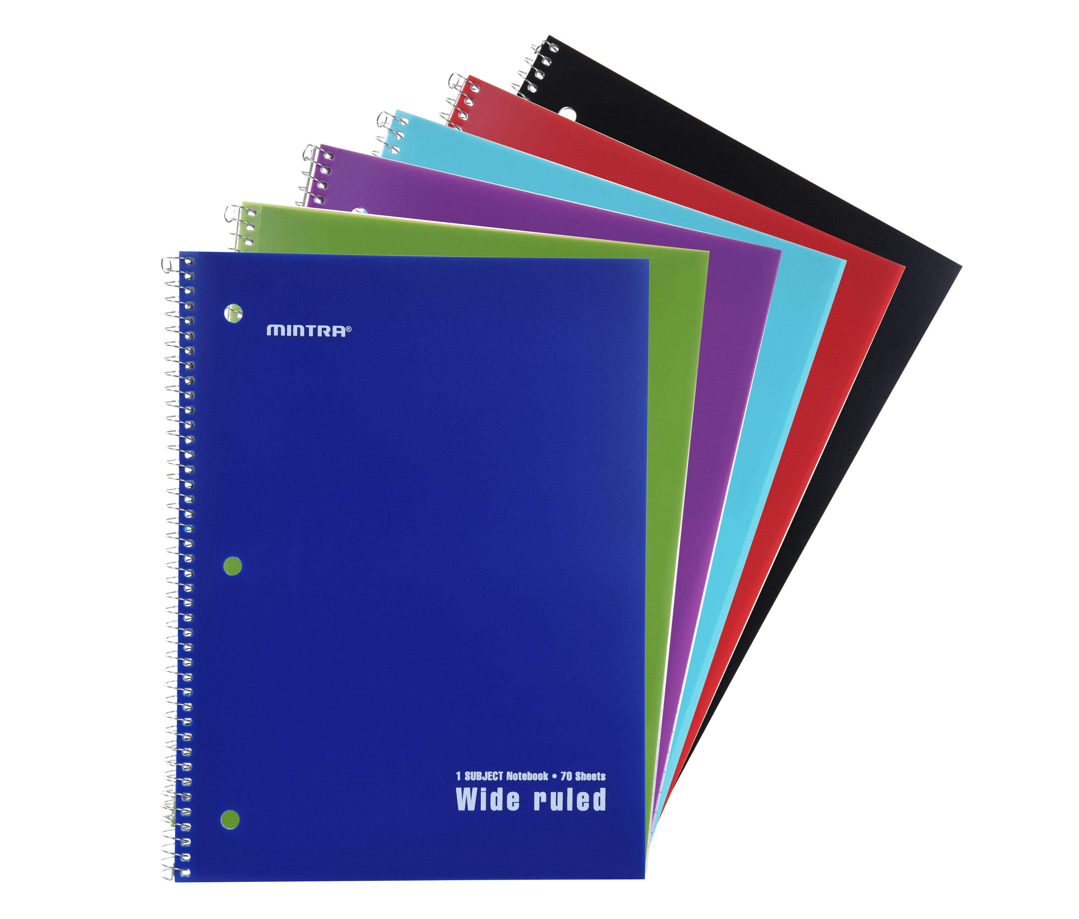 Mintra Office - Spiral Notebooks 70 Count (Poly Cover - Wide Ruled) 24 Pack