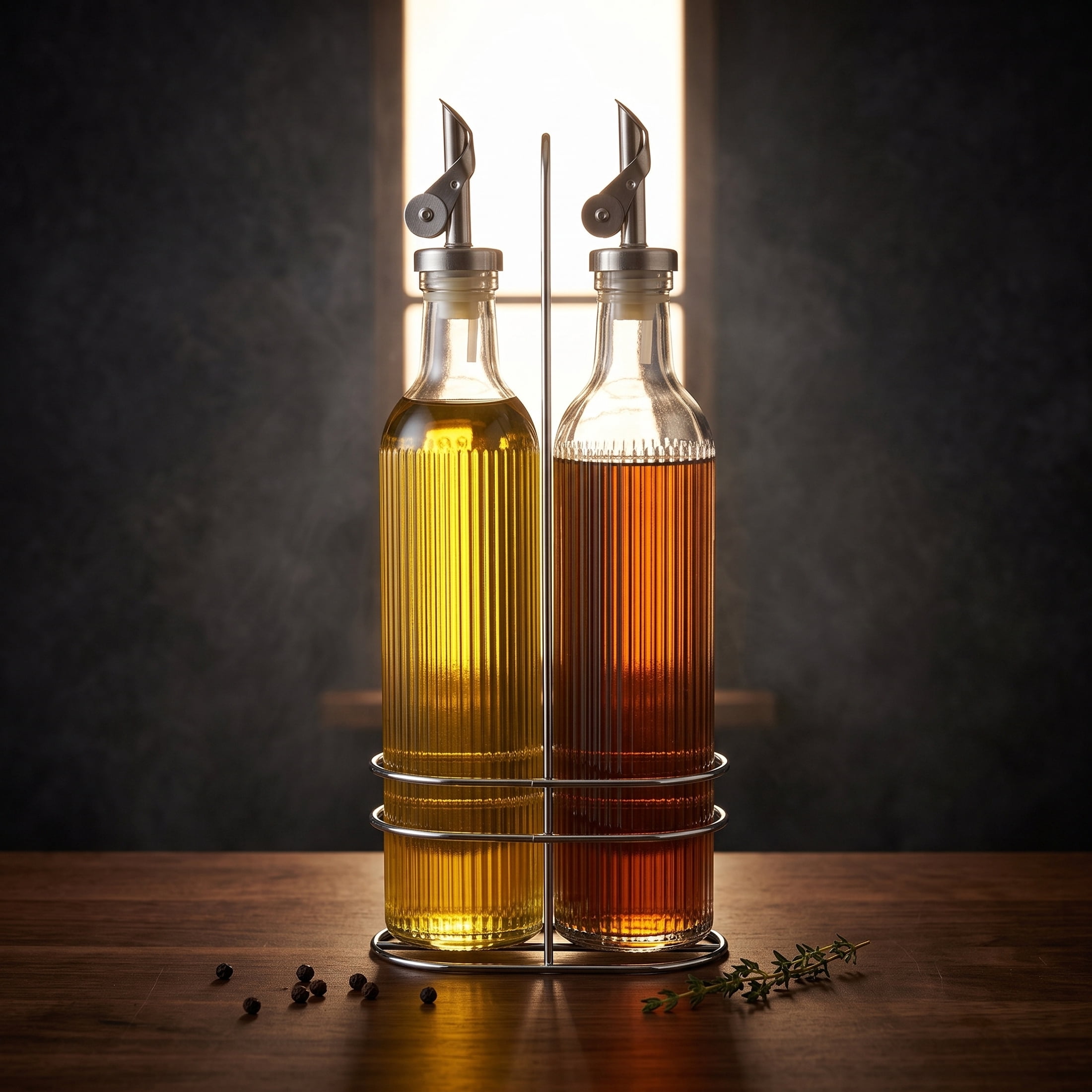 Cook with Color Drip-Free Glass Oil & Vinegar Dispenser Set with Storage Rack