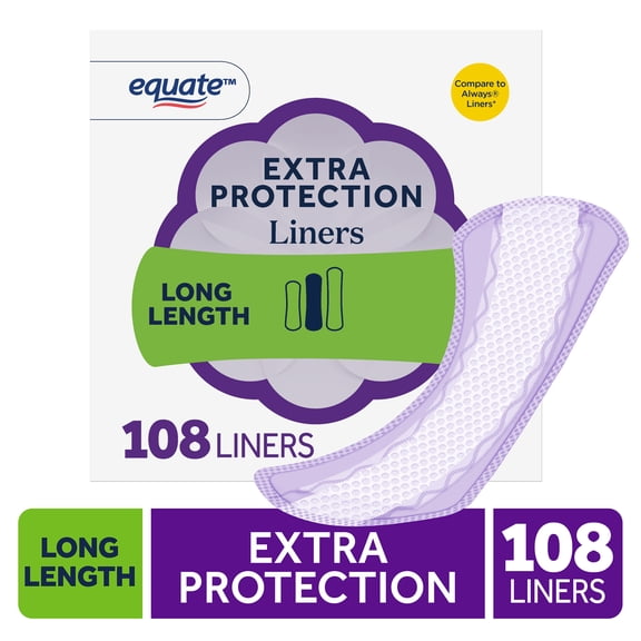 Equate Extra Protection Everyday Panty Liners, Long Length, 108 Count