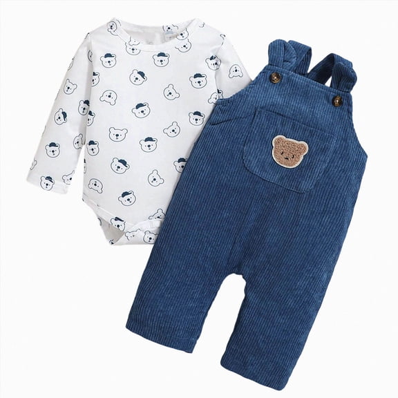 CAUYDY Newborn Infant Baby Boy Clothes Long Sleeve Romper Pants Fall Winter Outfits Set 3 6 9 12 18 24 Months Sizes 6-9 Months,Blue