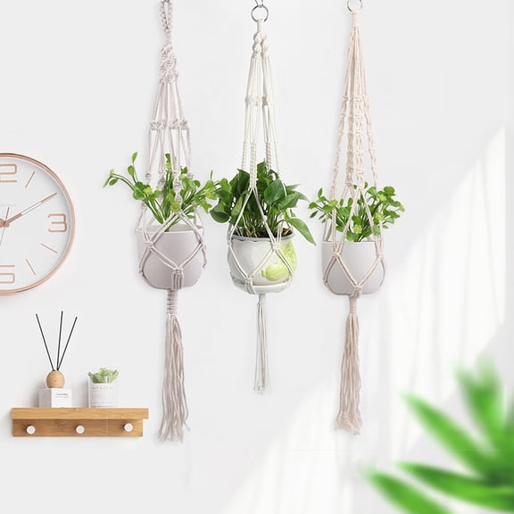Fufafayo under $5 6Pcs Macrame Plants Hanger, Long Hanging Plants Basket, Large Macrame Plants Hanger, Indoor Outdoor Planter Holder, Decorative Wall Hanging, with Wood Bead Accents, for Big Pots