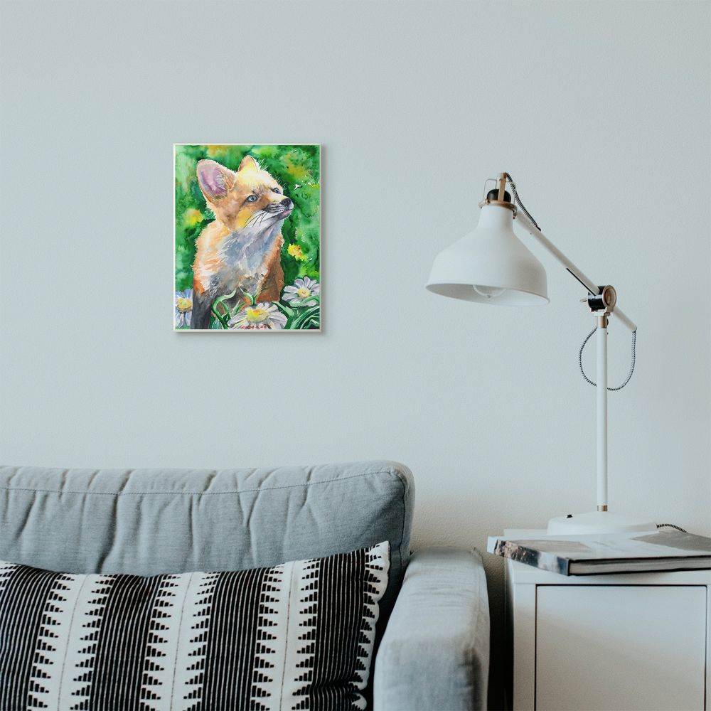 Stupell Industries Cute Fox Animal Orange Green Watercolor Painting Wall Plaque Art by George Dyachenko