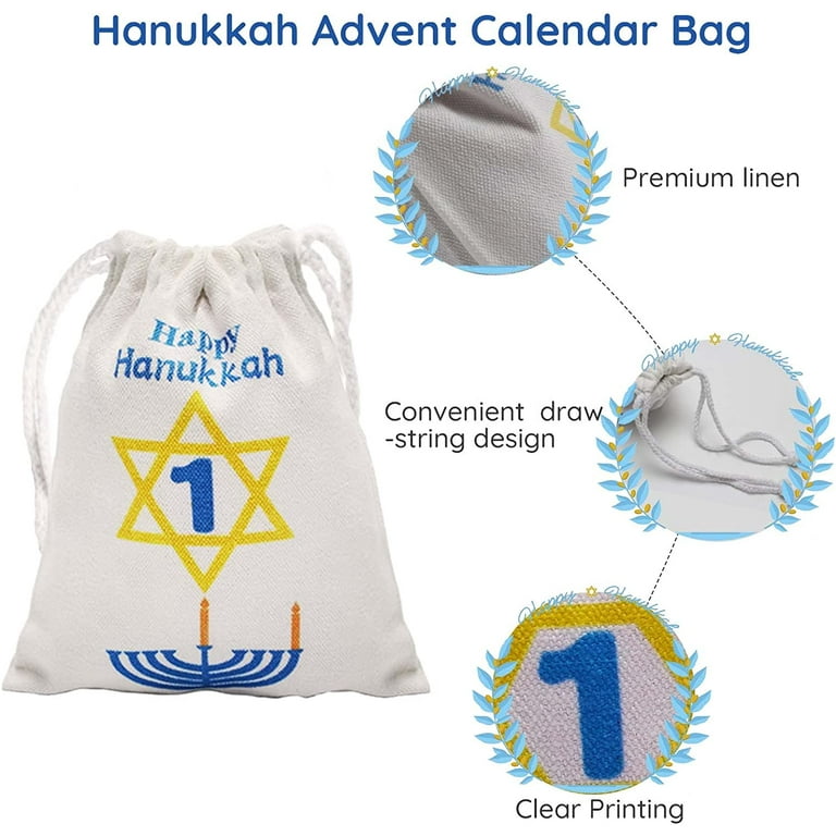 8 Nights of Hanukkah Gift Bags, 8 pack Hanukkah Countdown Calendar  Drawstring Bags Festival of Lights Burlap Favor Bag for Kids Chanukah  Hanukkah Decorations(Menorah Design) - Walmart.com