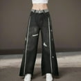 thumbnail image 2 of YDFCWXW Women's Jeans Fashion Y2K Vintage Straight High Waist Baggy Wide Leg Ripped Streetwear Casual Denim Pants (Black, XL), 2 of 9