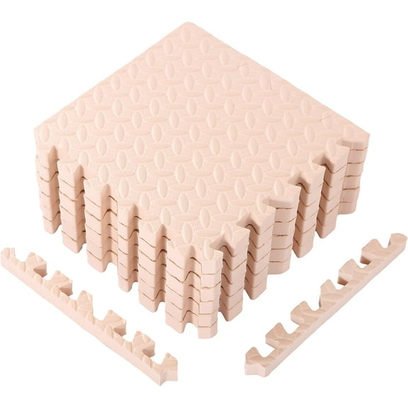 EVA Thick Interlocking Foam Floor Tiles Puzzle Mat for Home Gym Pets (Beige)