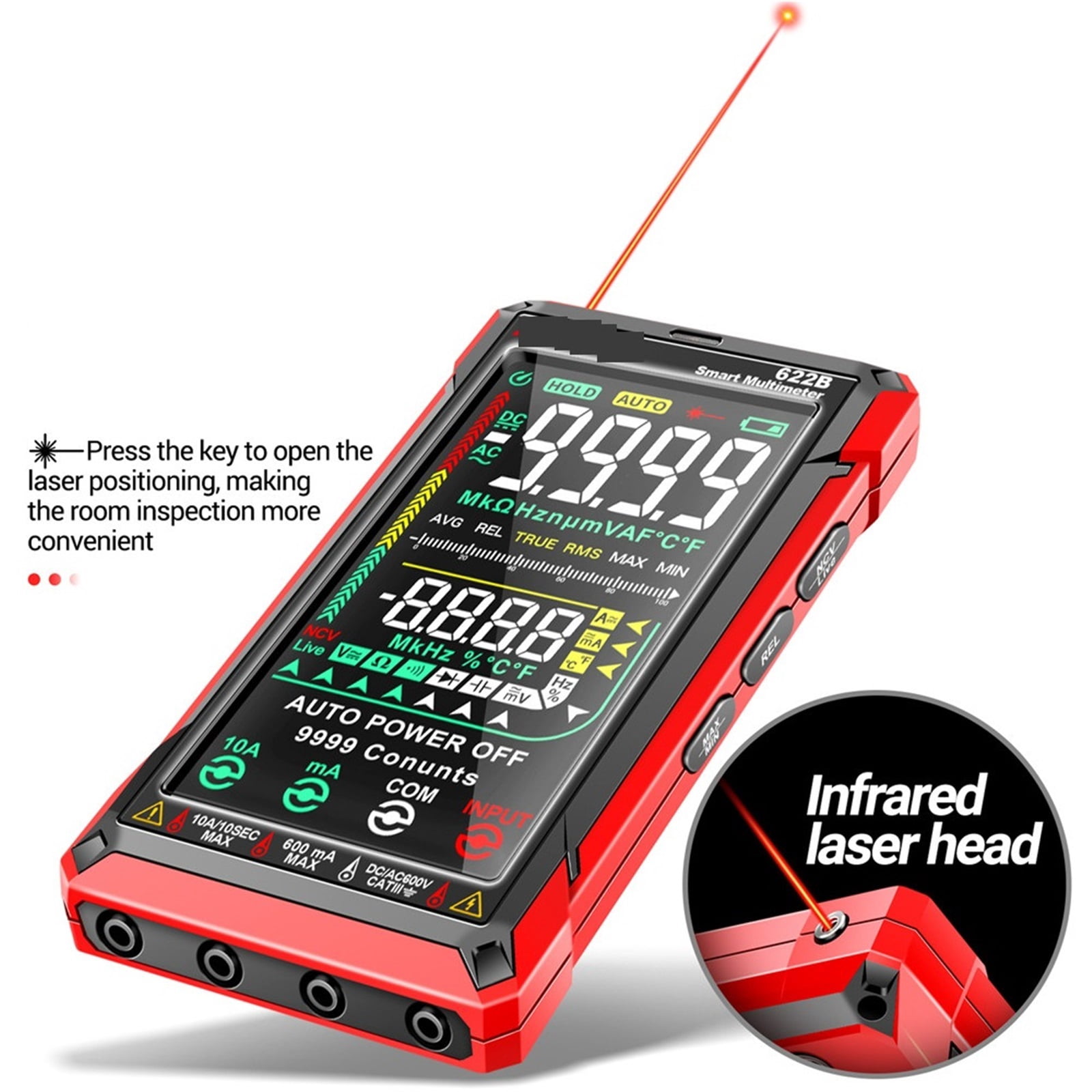 Smart Multimeter Digital Auto Range True RMS AC Voltage 9999 Counts Resistance Ohm Capacitance Hz Tester Meter Test ,Battery Test