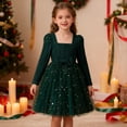 thumbnail image 2 of Girls Spring Summer Floral Dress Party Dress Long Sleeve Tutu With Bow Star Sequins Formal Holiday Pageant Gown Elegant Casual Dresses 3-4 Years, 2 of 8