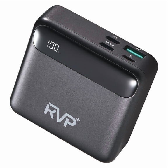 RVP 10,000mAh Portable Charger – Black | Fast Charging Power Bank with USB-A, Lightning & Dual USB-C Ports