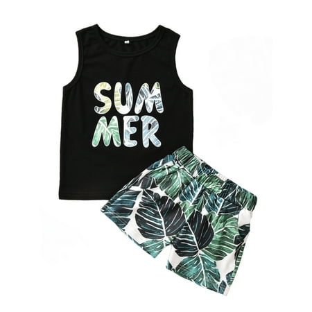 

Binwwede Toddler Baby Boy Summer Clothes Sets Sleeveless Letter Printed Vest Top Floral Short Pant MHX