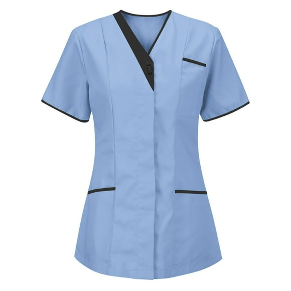 Short Sleeve Casual T Shirts Women's Short Sleeve Scrub Tops Laides Uniform Shirts Nurse T Shirt Tops Slim Fitting Tee Shirt with 3 Pockets Cute Tunic Shirt Sky Blue 3XL