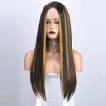 thumbnail image 2 of Peluca sintética de 26 pulgadas con reflejos largos y lisos para mujer, con raya al medio, rubia, aspecto natural, fibra resistente al calor, para uso diario., 2 of 5