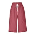 thumbnail image 4 of Summer Cotton Linen Capri Pants for Women Drawstring Waist Straight Leg Solid Lounge Capris Slacks, 4 of 6