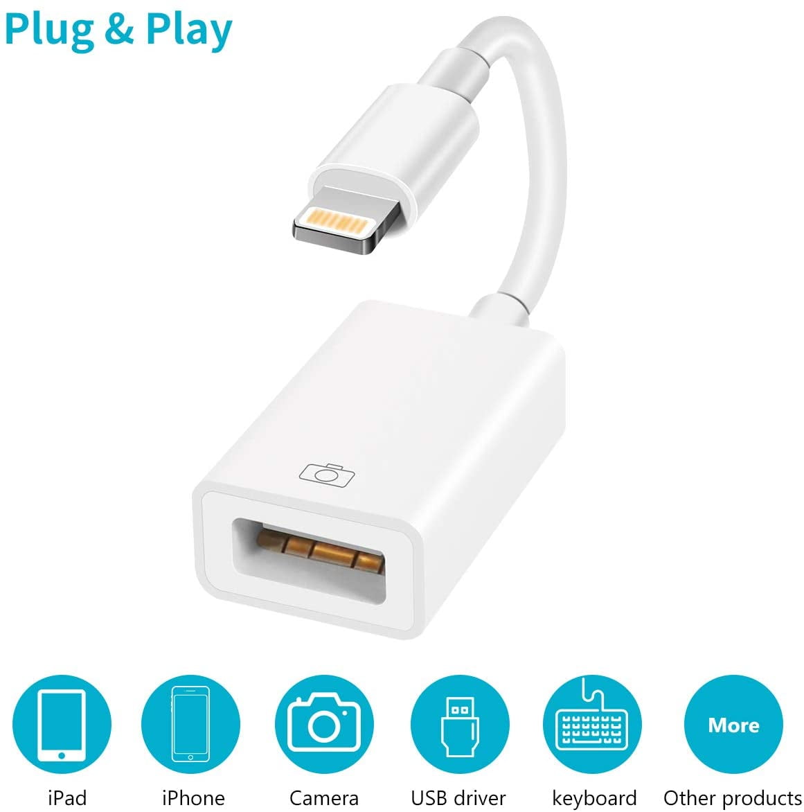 USB Camera Adapter,OTG Adapter for iPhone Lighting to USB 3.0 Male to Female for 13.0 or Above Version 7 8 6s Plus 11 Pro Max X XS XR kit Converter - Walmart.com