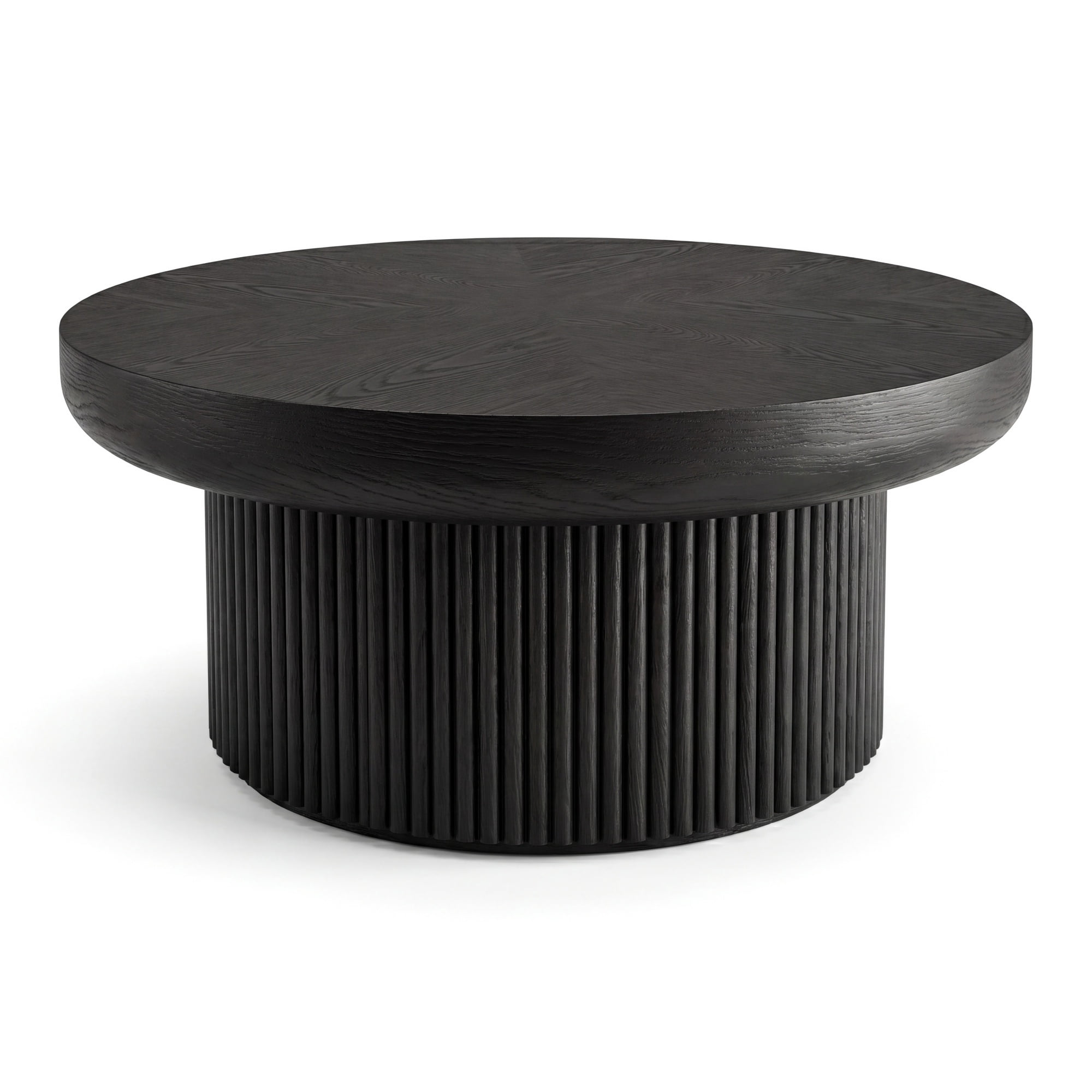 33.46'' Round Coffee Table with Fluted Cylindrical Base, Ash Wood End Table with Thickened Tabletop, Modern Cocktail Table